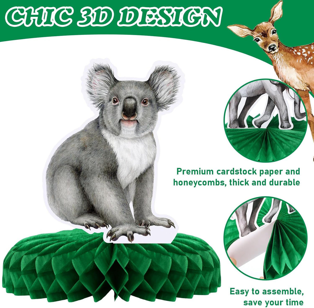 Yeaqee 12 safari animal honeycomb centerpieces with giraffe and monkey - view 8