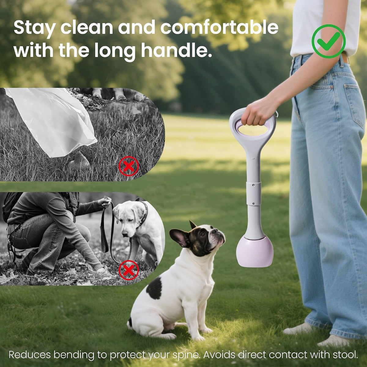Dog Pooper Scooper Portable with Bag Attachment - Purple + 120 garbage bags + dispenser - image 4