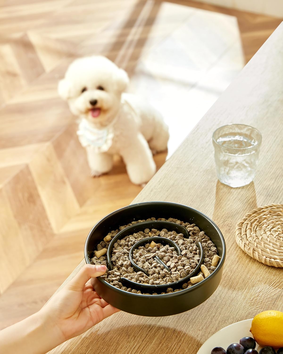 Ceramic Slow Feeder Dog Bowls - Black / 8 Inches - image 2