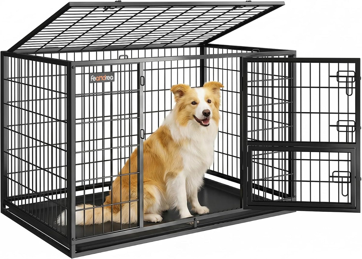 Feandrea 48" Heavy-Duty Dog Crate, Convenient Feeding Door - 42.1"L x 27.6"W x 29.5"H