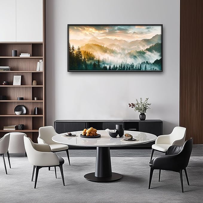 Mountain Large Wall Art Foggy Forest Landscape Pictures Sunrise Wall Decor Nature Scenery Canvas Print Painting Artwork for Bathroom Living Room Bedroom 60L" x 30W"