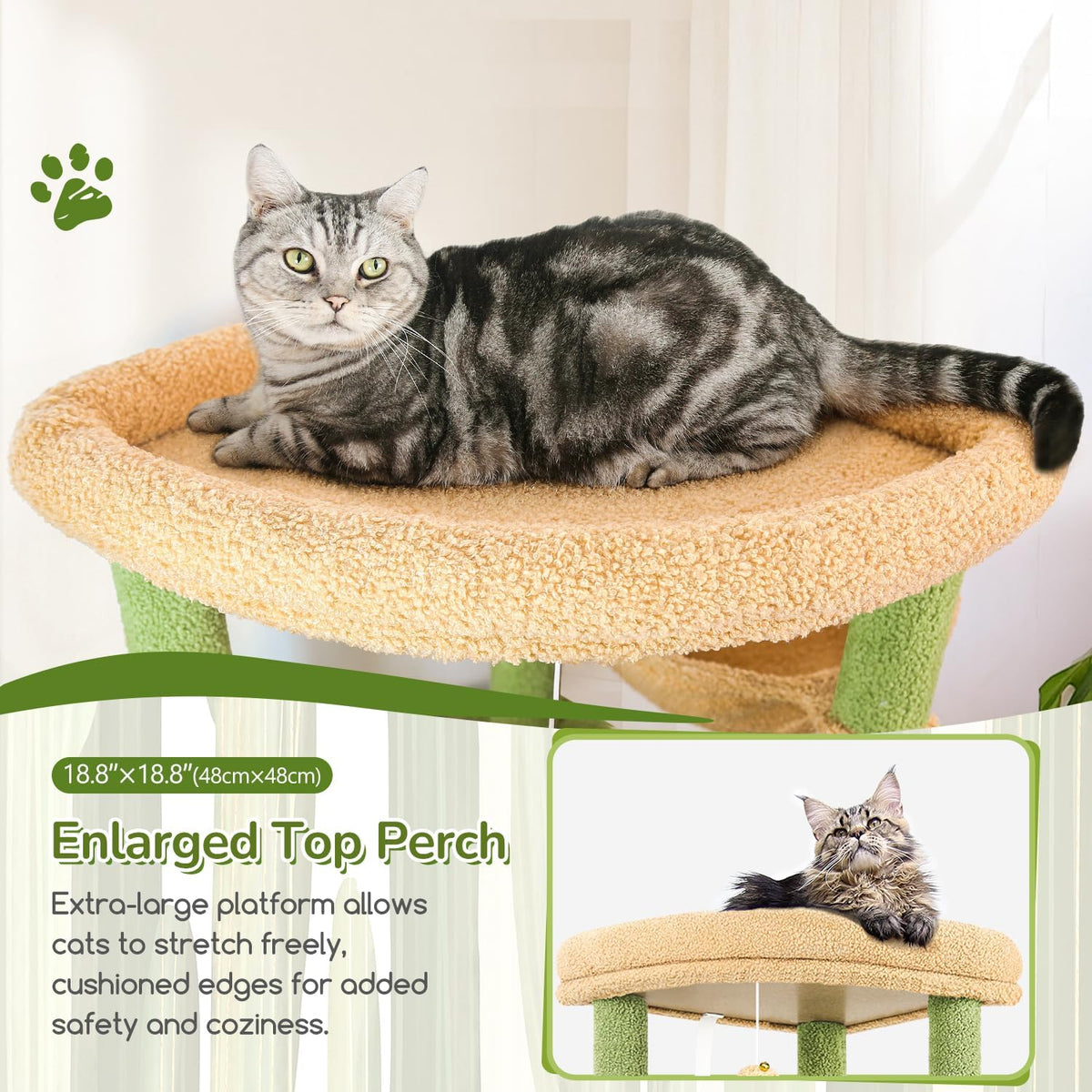 Globlazer 74in Heavy Duty Cat Tree Tower for Indoor Cats Large Adult - Cactus Green / 74inch - image 4