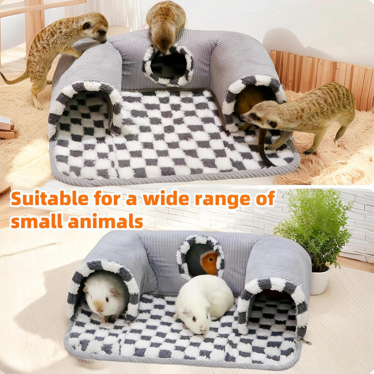 Guinea Pig Hideout Tunnel with Warm Bed for Small Pet 3 Cave Small - Grey - image 2