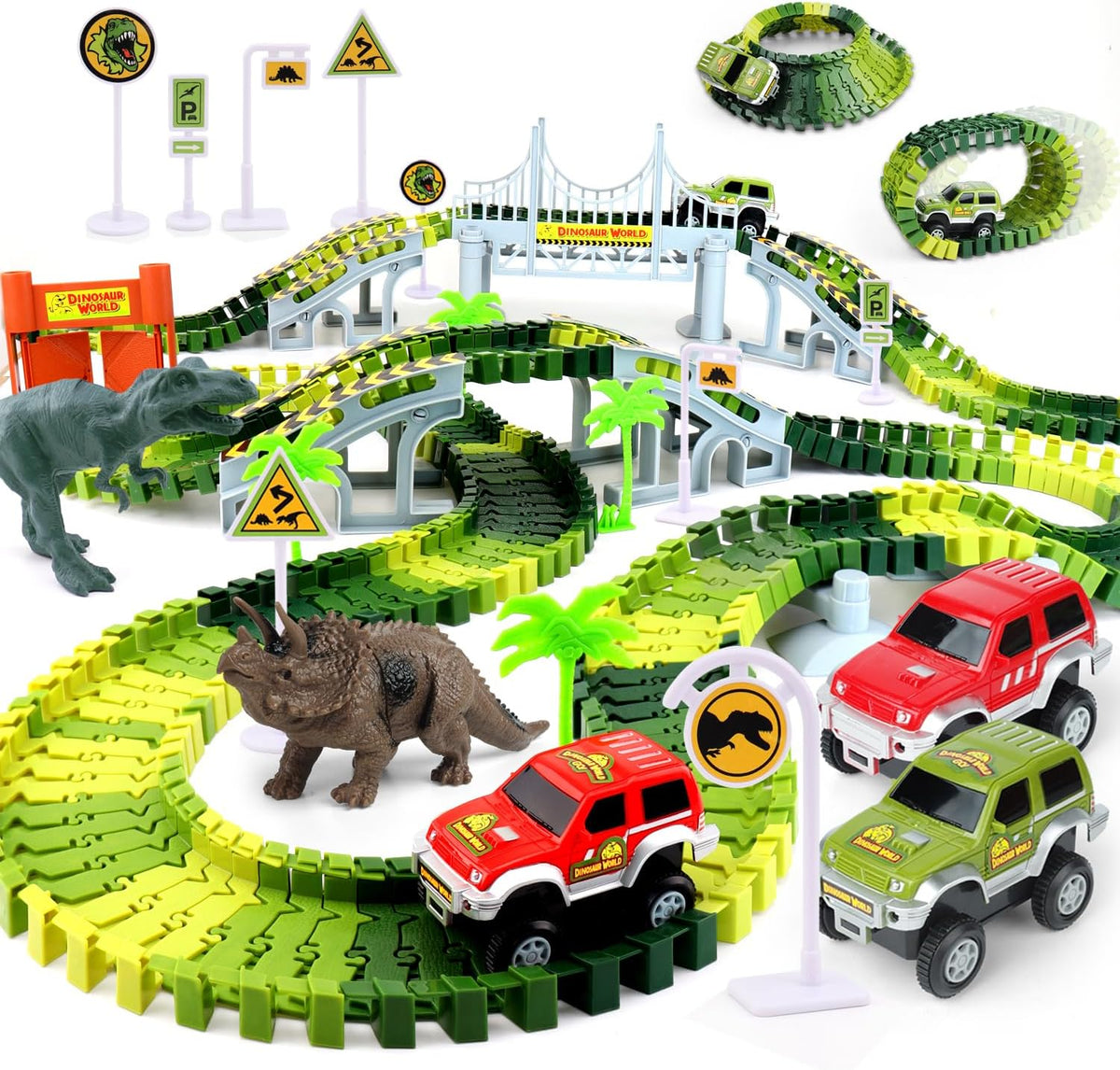 Dinosaur Race Track Toys for Boys 3-5 - Dinosaur Bridge Race Track Set