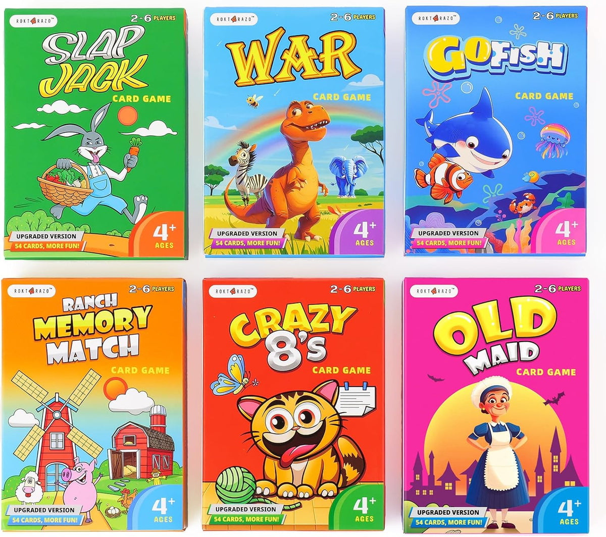 Upgraded Kids Card Games Pack, 6 Decks, Go Fish, Old Maid - Upgraded Classic Version (Standard Cards)