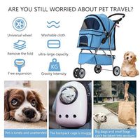 Dog Stroller,3 Wheels Travel Folding Pet Stroller for Small Medium Dog Cat Jogger Stroller with Storage Basket Removable Liner Blue