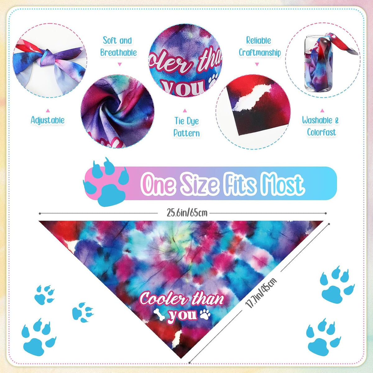 Sweetude 100 Pcs Dog Bandanas Bulk Triangle Bibs Adjustable - Tie-Dye - image 3