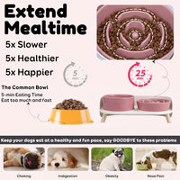 Elevated Slow Feeder Dog Bowls with Splash Proof Stand - Medium / Pink - image 2