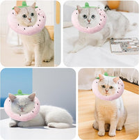Soft Cat Cone Collar, Cute Cat Recovery Collar Suitable for Small, Medium, Large Cats,Elizabethan Neck Collar for Cats After Surgery (Strawberry, Small)