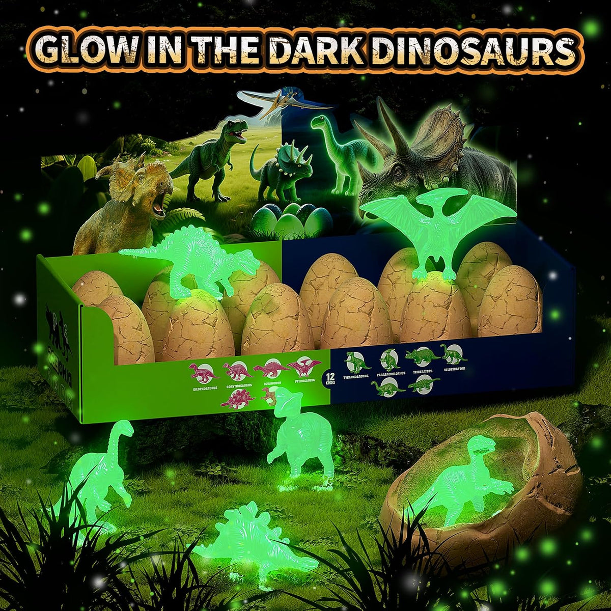 24 Dinosaur Eggs Dig Kit Toys for Kids - 12 Dinosaur Eggs(Glow in The Dark) - image 2