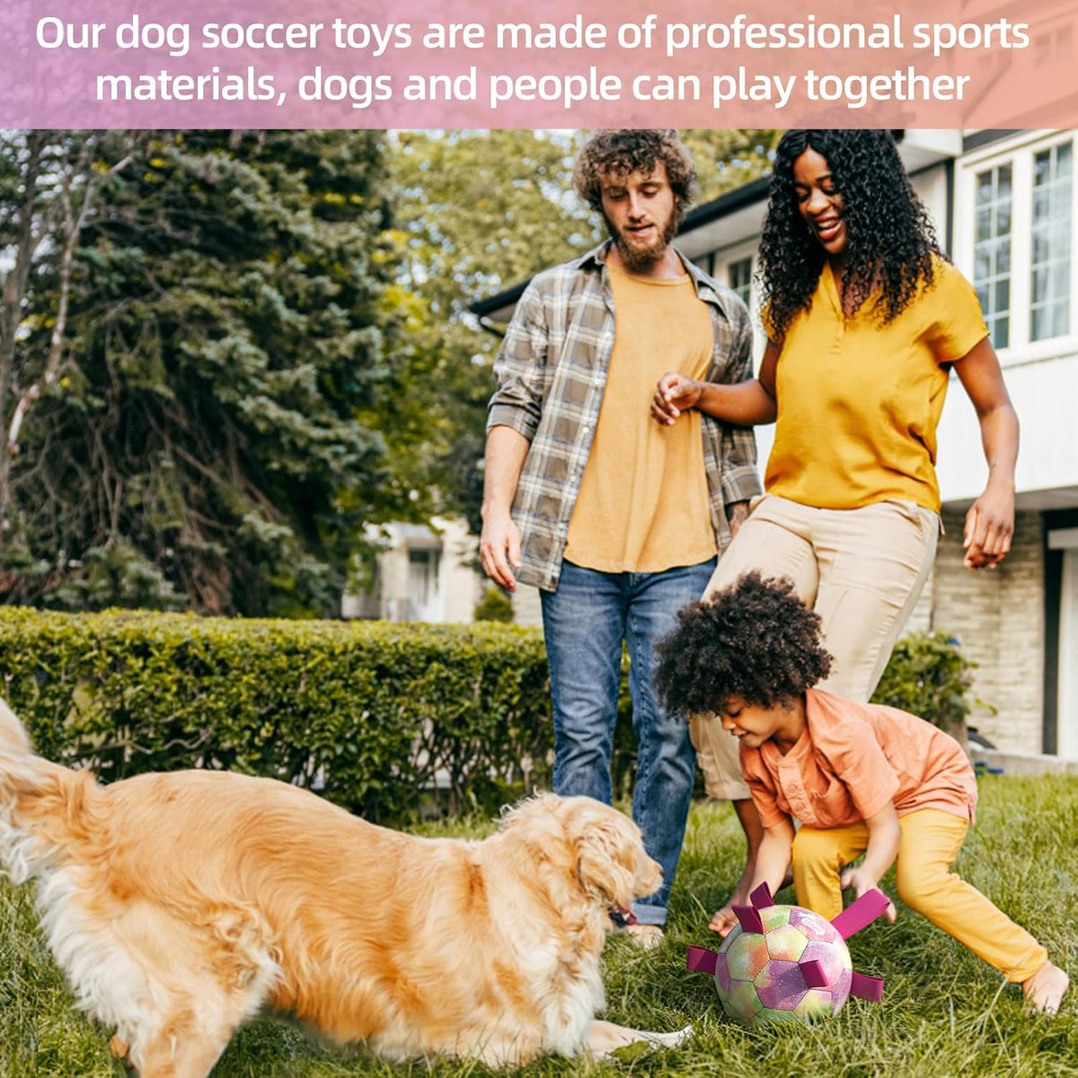 QDAN Dog Soccer Ball Toy with Strap - Rainbow / Extra Large Size 4 - image 4