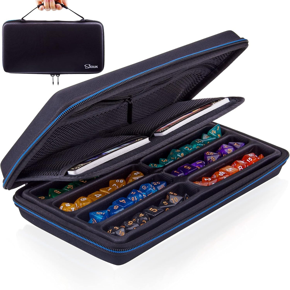 SIQUK Dice Case Dices Storage Case Dice Organizer Holder with Handle – Fun for Kids & Family - Blue