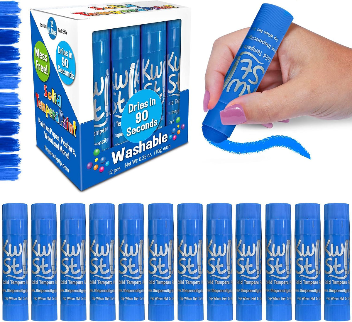 Kwik Stix solid tempera paint sticks, 12 pack in light blue, twist-up washable paint - view 2