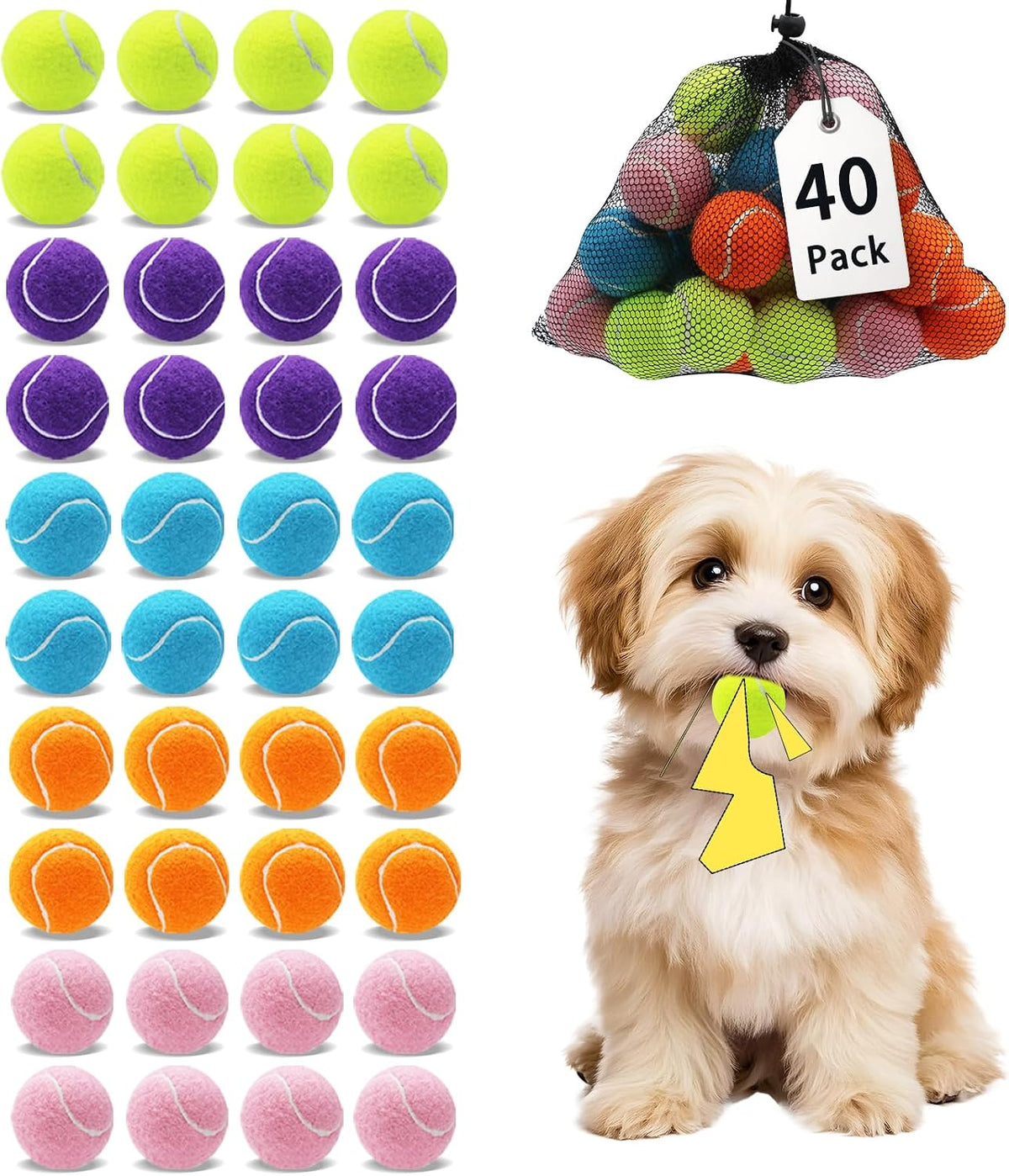 Magicorange 10 Pack Squeaky Mini Tennis Balls - 40 Pack / Multicolor
