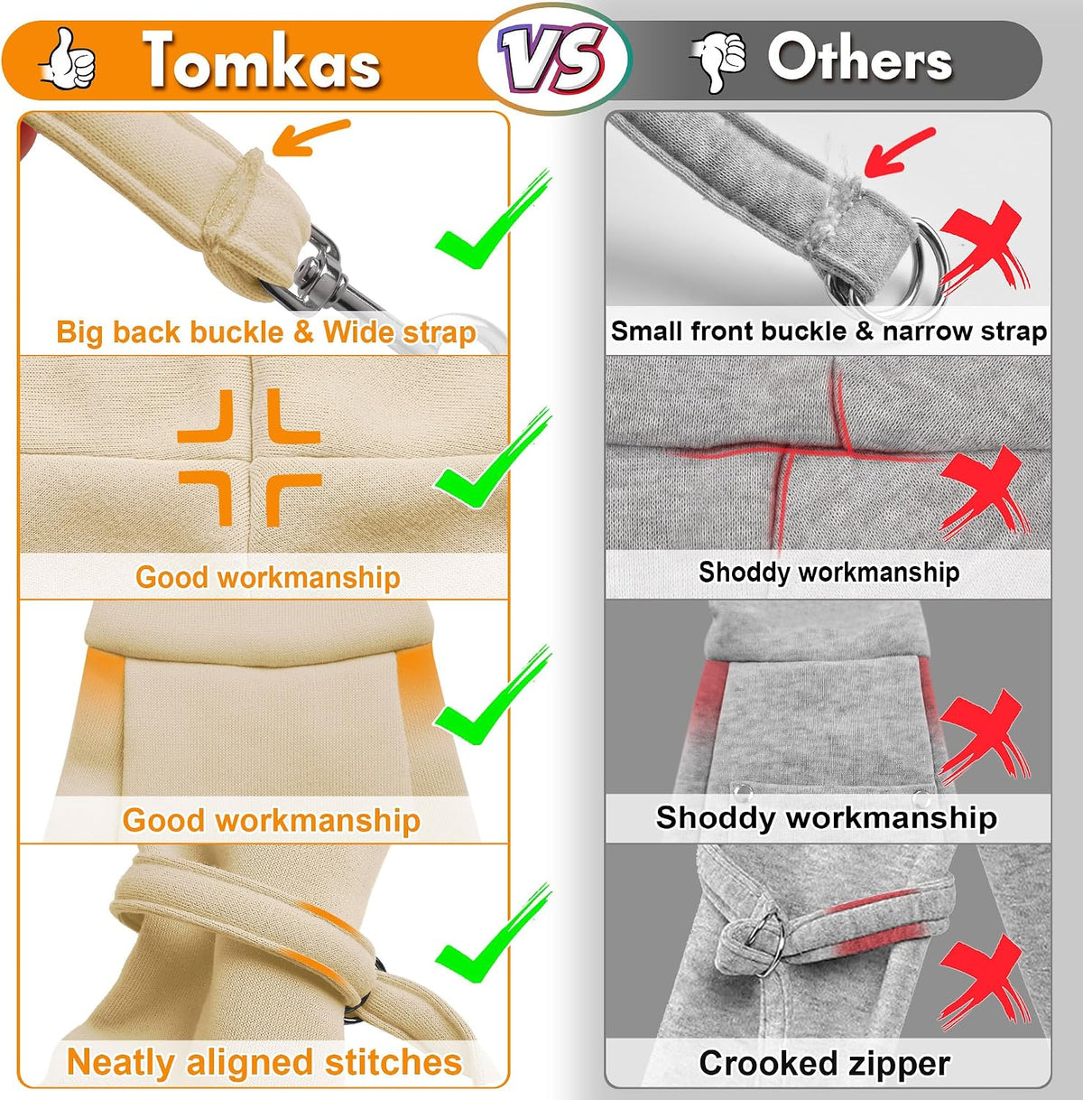 Tomkas Small Dog Sling Carrier, Classic Pocket & Classic Strap - Cream / M - Classic Pocket & Classic Strap - image 2