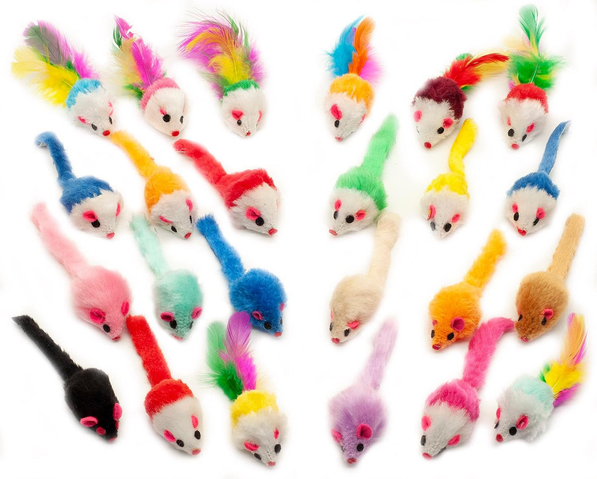 Fashion's Talk 48-Count Assorted Mice Cat Toys Furry Rattle Mouse - 24 count Rattle Mice,Assorted Color Style