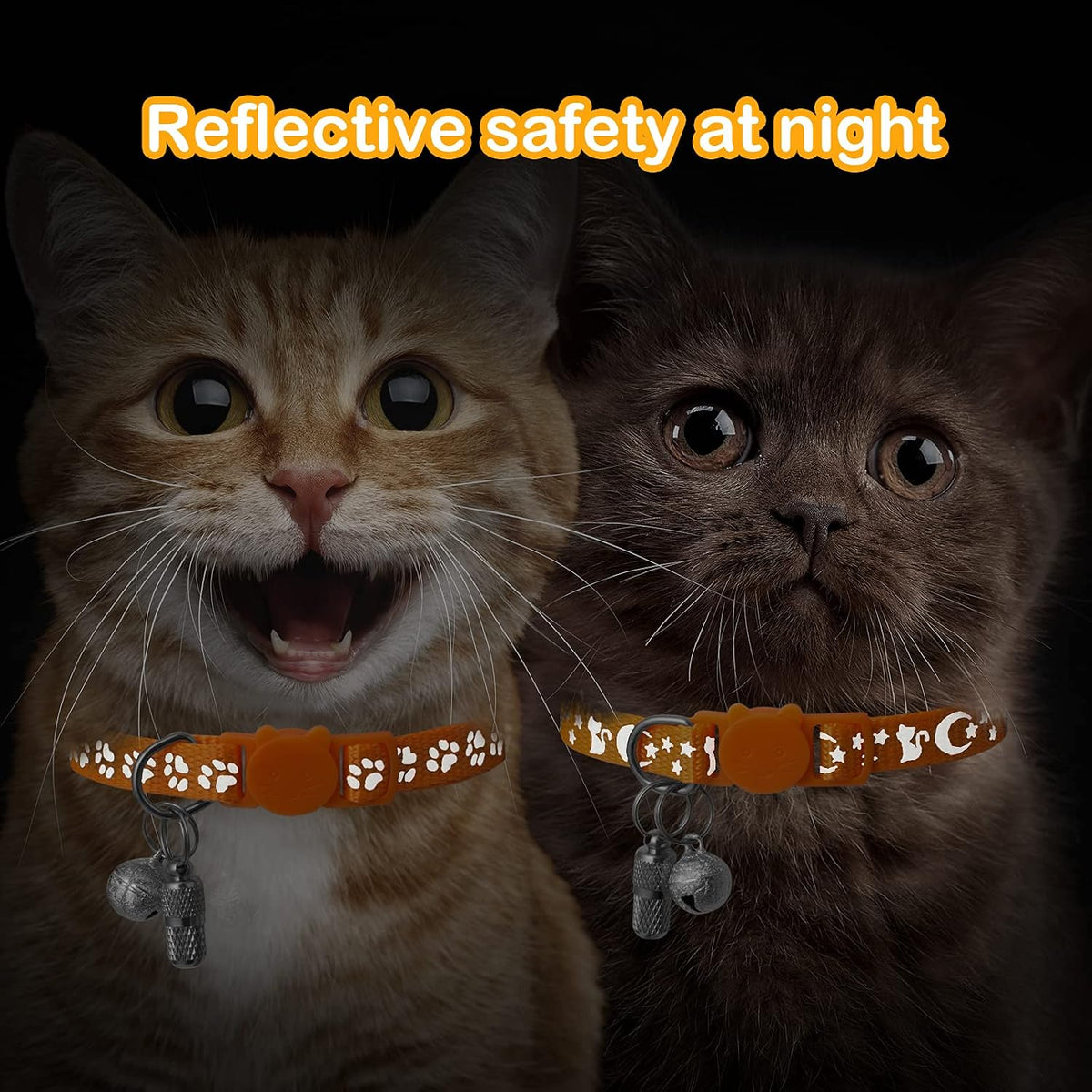 LLHK 2 Pack Breakaway Cat Collars & 2 Pcs Name Tags - Orange - image 3