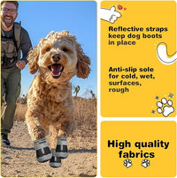 Hcpet Dog Shoes for Large Dogs, Waterproof Dog Booties for Small Medium Dogs, Anti-Slip Dog Boots & Paw Protectors for Hot Pavement Winter Snow Hiking with Reflective Straps Black Size 2