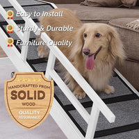 Dog Ramp for Bed or Couch, Wooden Pet Ramp with 20° Gentle Slope, Removable Side Rails, Non-Slip Surface, Top Platform & Wheels, Safe Bed Ramp for Small, Medium & Senior Dogs, 60" Long, White