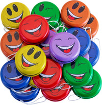 Playbees 12 pack of 2 inch metal yo-yos with smiley emoji faces