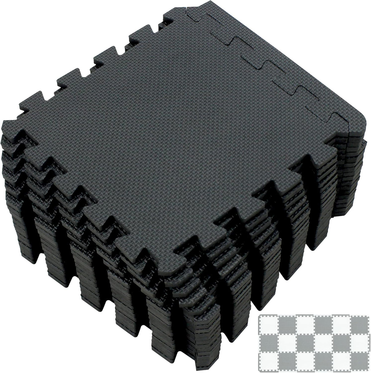 Yostrong 18 Tiles Interlocking Puzzle Foam Baby Play Mat - 18 Tiles (With Straight Edge) / Black