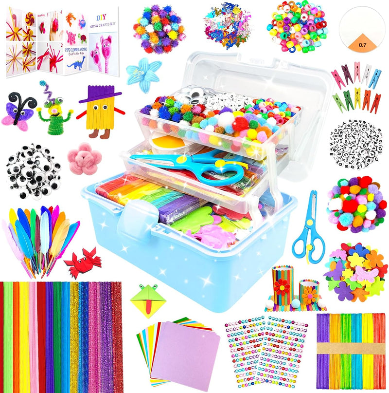 3000 Arts and Crafts Supplies for Kids Craft Kit Craft Box with Pipe - blue