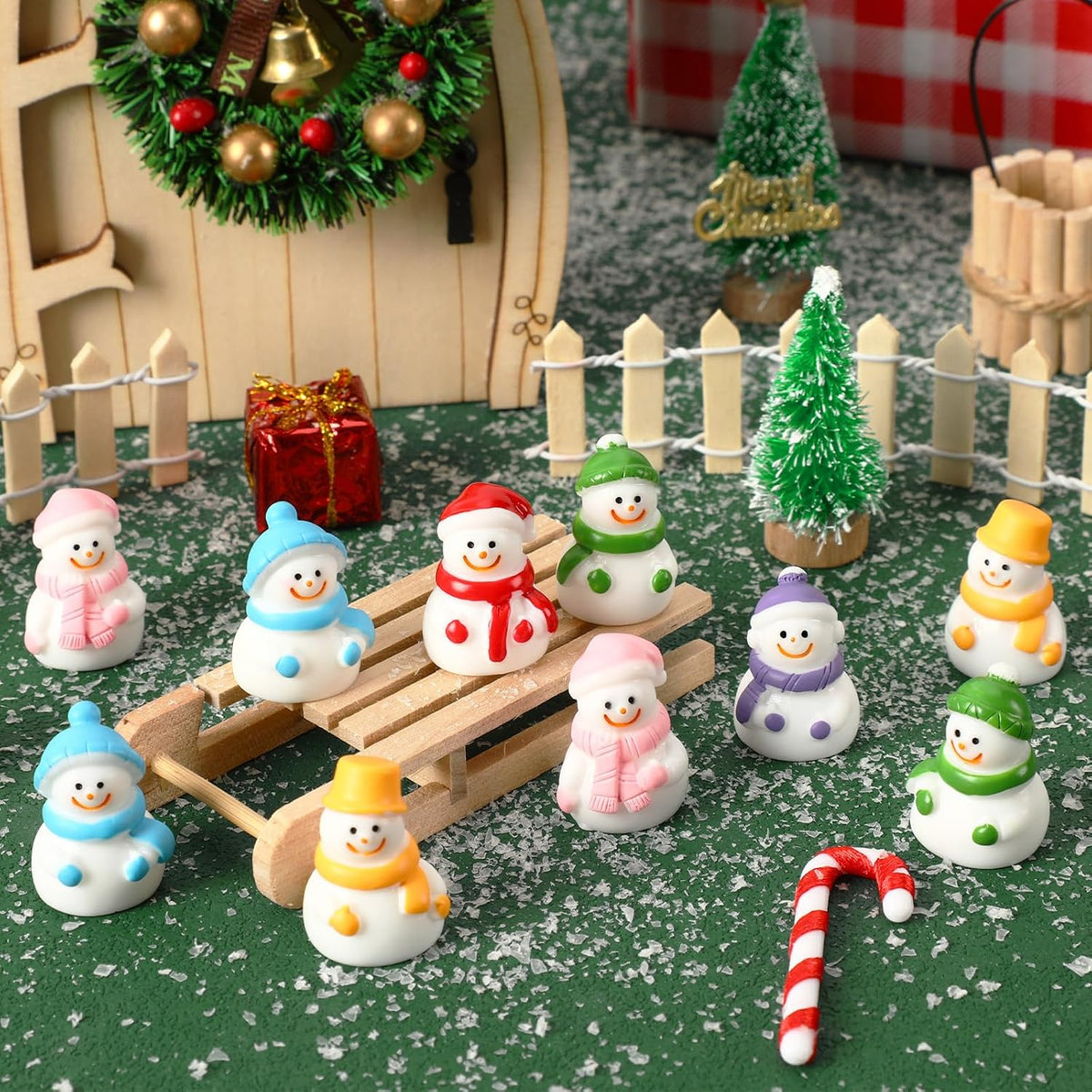 JUNEBRUSHS 50 Pcs Mini Pumpkins Fake Pumpkins Artificial Pumpkins - Snowman Style - image 4