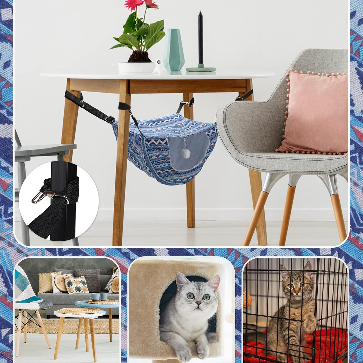 Unittype 2 Pieces Cat Cage Hammock Hanging Pet Bed, 2 Styles - Boho / 2 - image 4