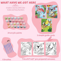 Jovial & Joyful kids paint by number kit with three framed animal canvases and paint pots - view 9