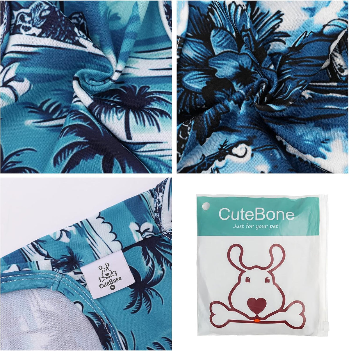CuteBone Dog Shirts 2-Pack Soft Pet Clothes Breathable Summer Vest - X-Small / Hawaii style - image 2