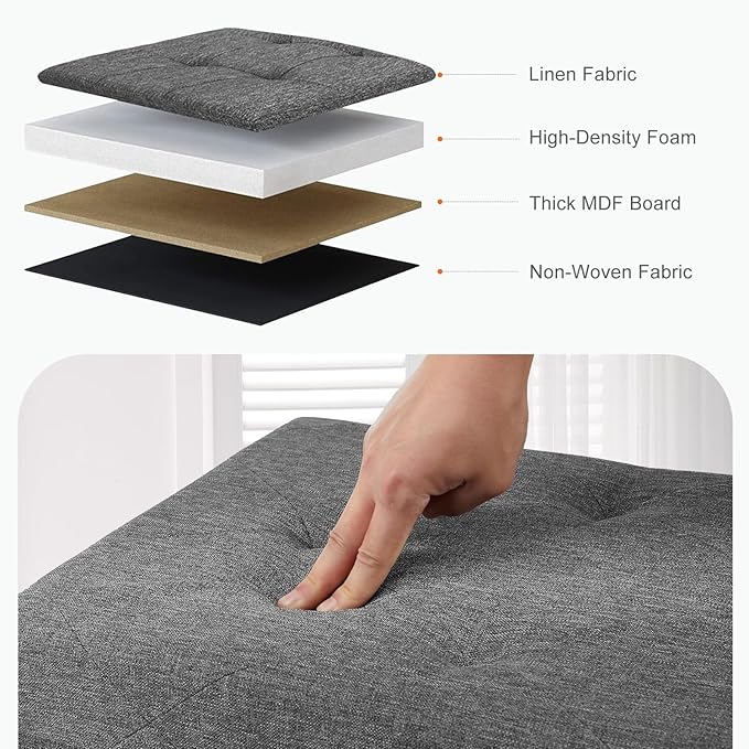 Sweetcrispy 43in Foldable Storage Ottoman, Storage Chest for Bedroom End of Bed, Large Ottoman Bench Foot Rest Stool with Padded Seat for Entryway Living Room, Support 660lbs 154L-Linen Cloth Grey