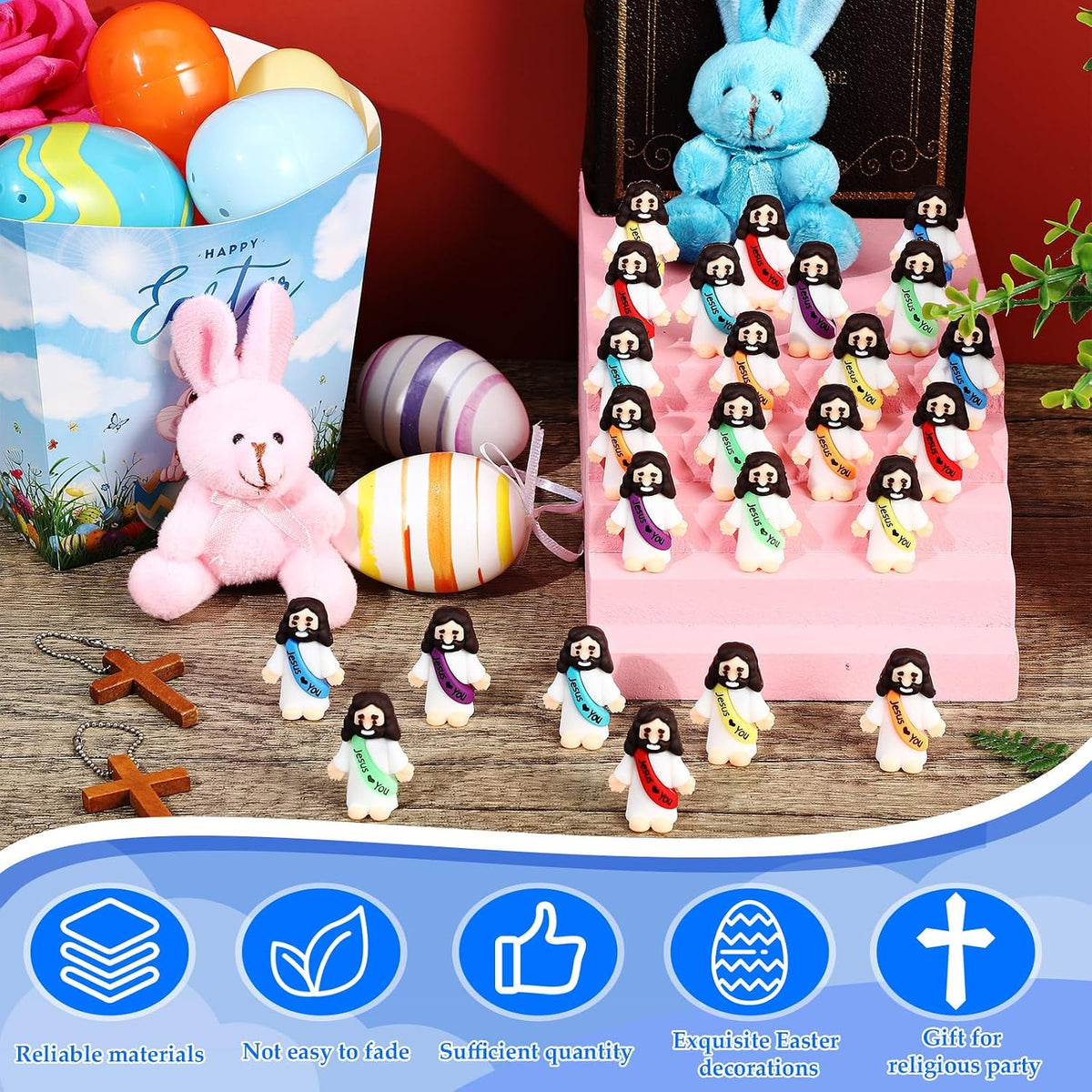 Bememo 50pcs Mini Jesus Loves You Religious Figures - Rainbow Colors - image 4