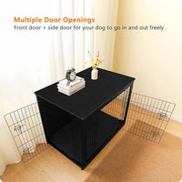 DWANTON Dog Crate Furniture with Cushion, Wooden Kennel Table with Double Doors, Indoor Dog House, Extra Large Size, 43.3" L, Black