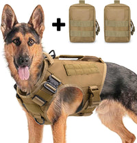 Tactical Dog Backpack Harness for Large Breed Original Design Metal - M / Khaki (with 2 pouches)