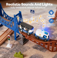 Giant bean 72PCS Fire Station Wooden Train Track Electric Train Set – Fun for Kids & Family - Rescue Train Car Set - image 2