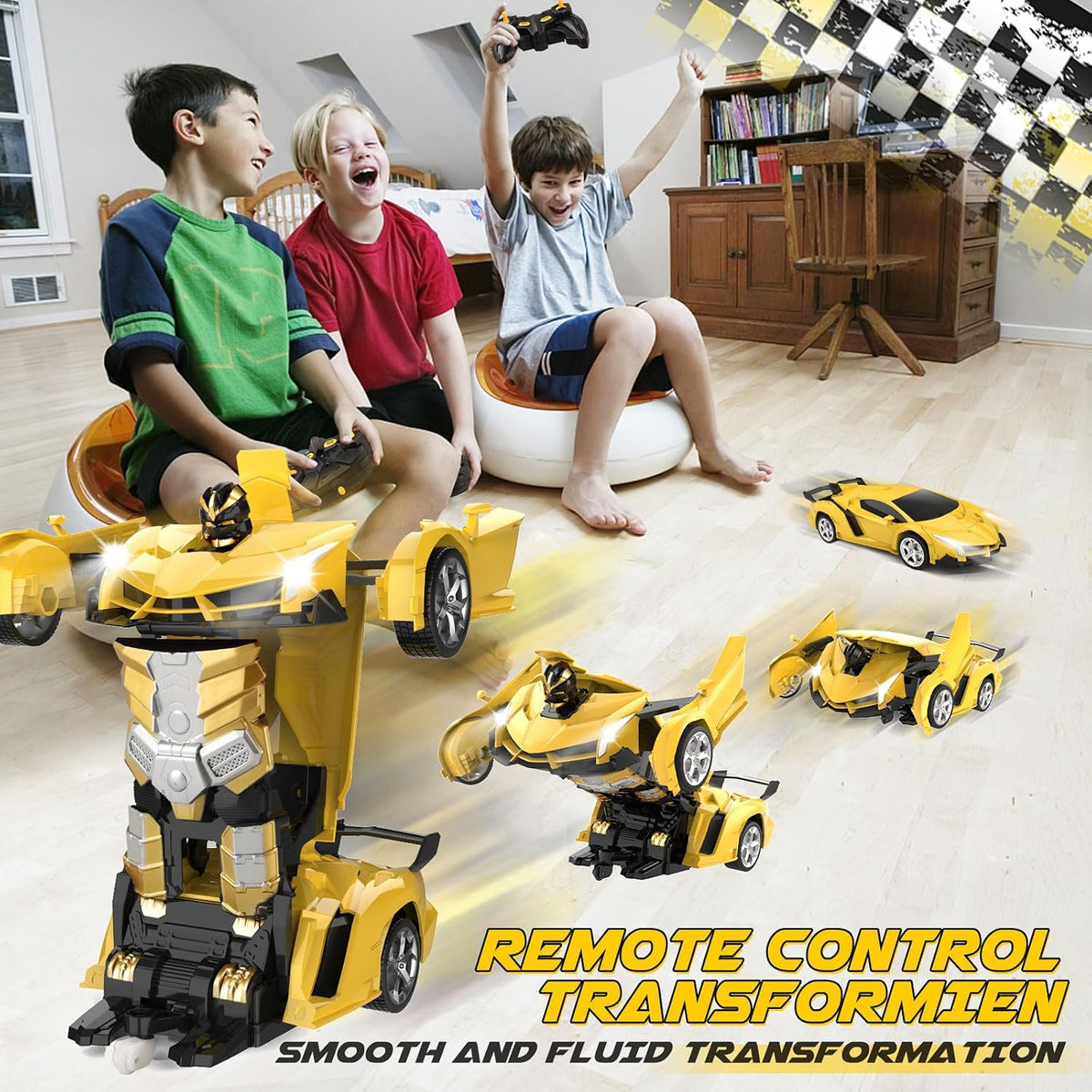 Transform Remote Control Car Toys for Boys 4-6 - Yellow - image 2