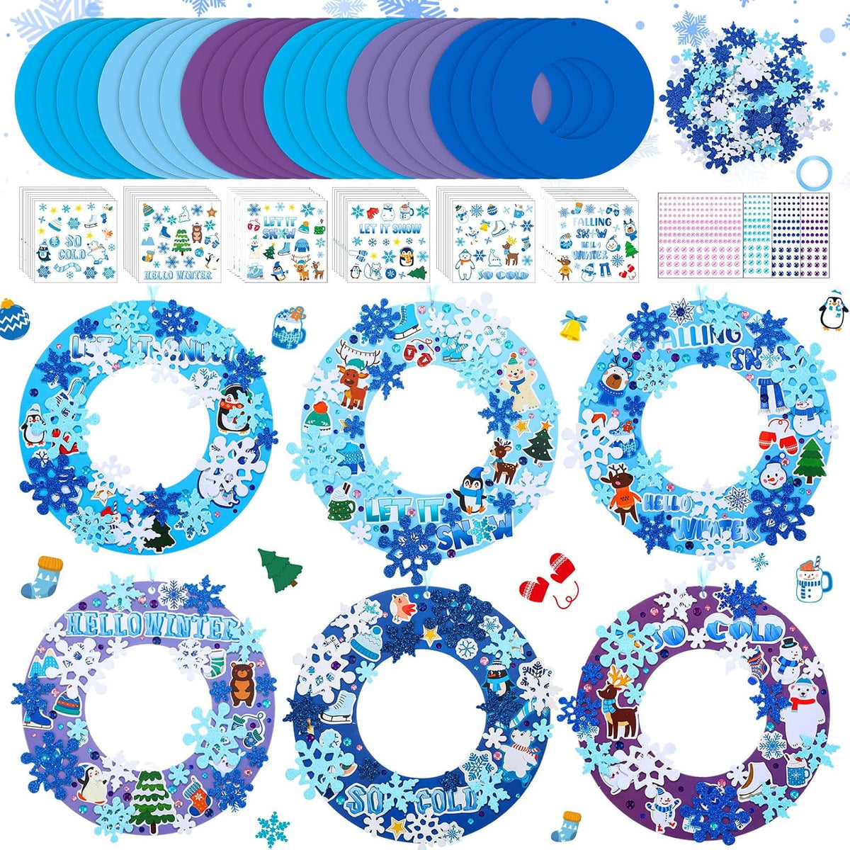 Hollowfly Thanksgiving paper wreath craft kits with gem stickers, ribbons and wool balls - view 6
