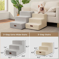 Dog Stairs for Small Dogs & Cats - Light Grey / Wider 3-Step 15.7" H - image 4