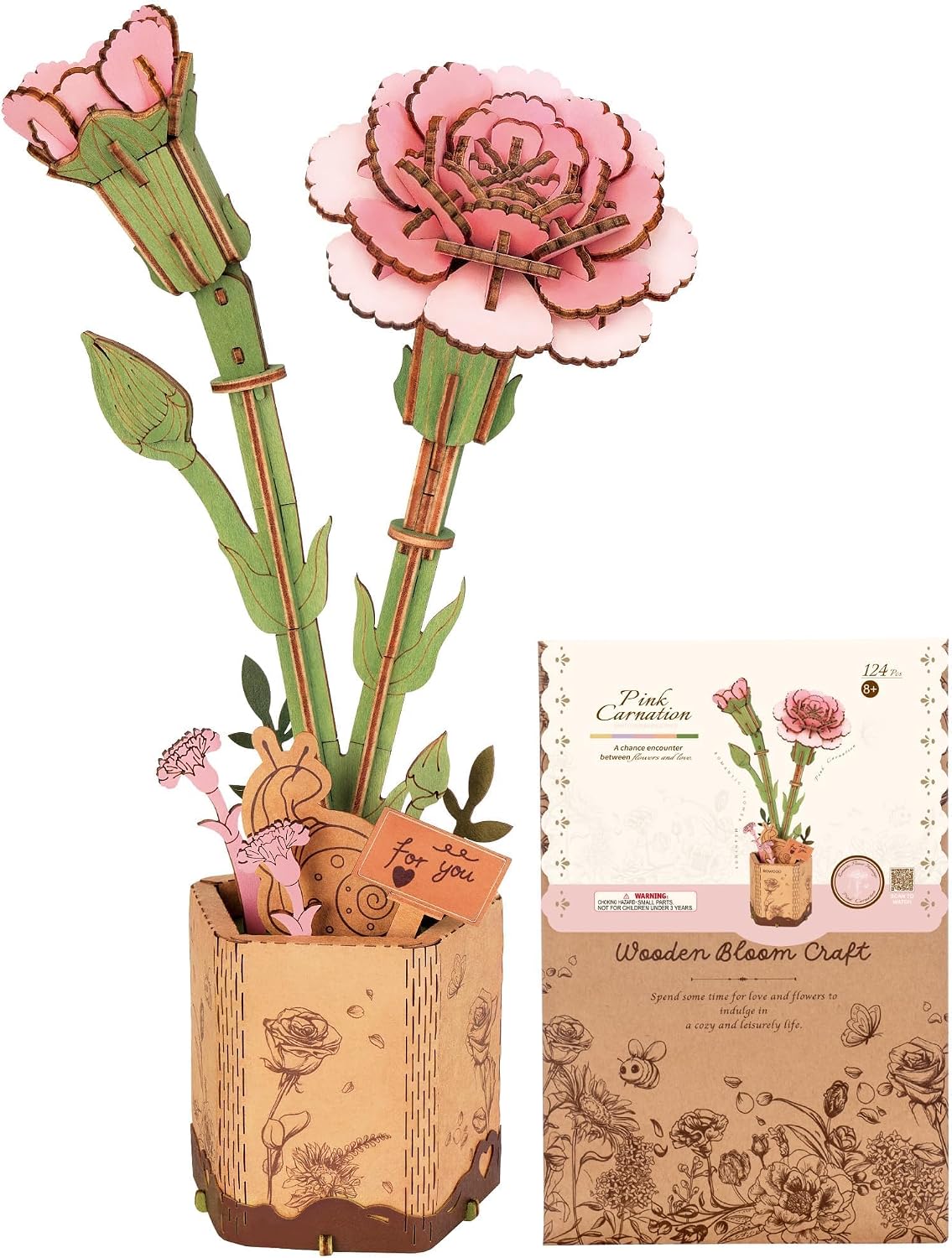 Wowood 3D wooden pink lily flower puzzle assembled model