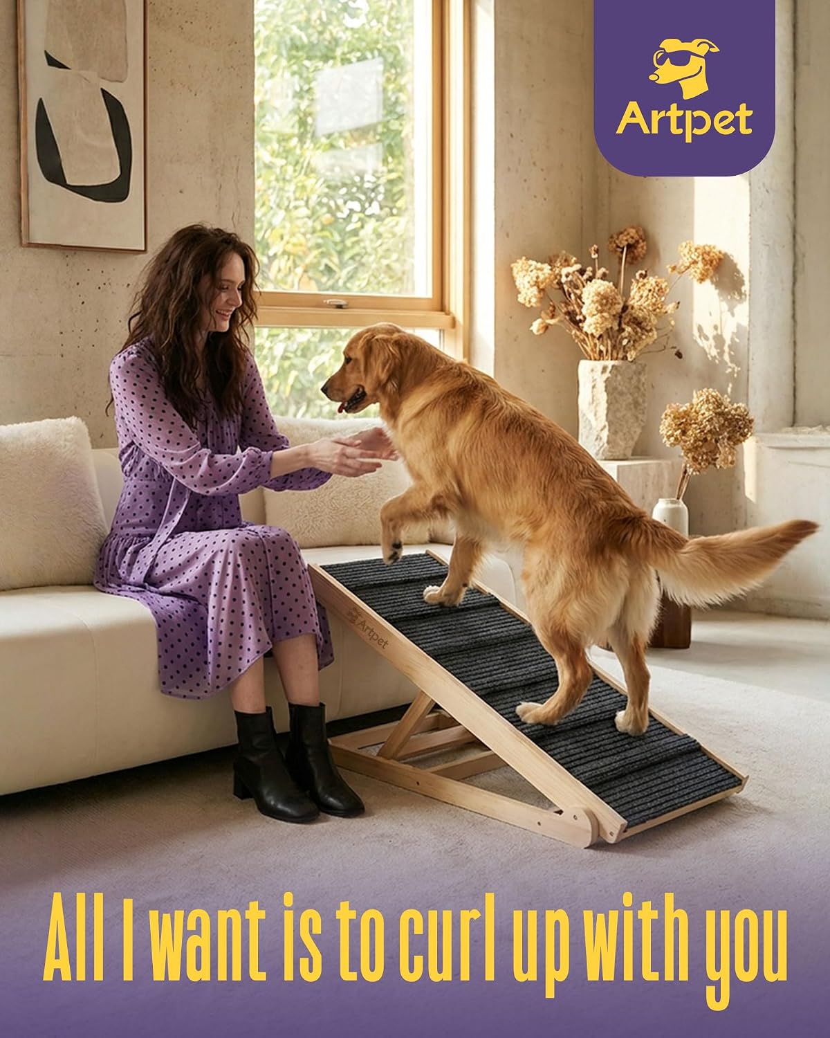 Dog Ramp for Small Dogs, Adjustable Wooden Dachshund Ramp for Couch – Essentials for Dogs - Large - image 3