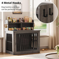 IRONCK Dog Crate Furniture, 33.4 inches Wooden Small Dog Crate with Storage and 4 Hooks, Heavy Duty Pet Crate for Small Dog, Decorative Pet Cage for Indoor (22" L x 33.4" W x 37.4" H)