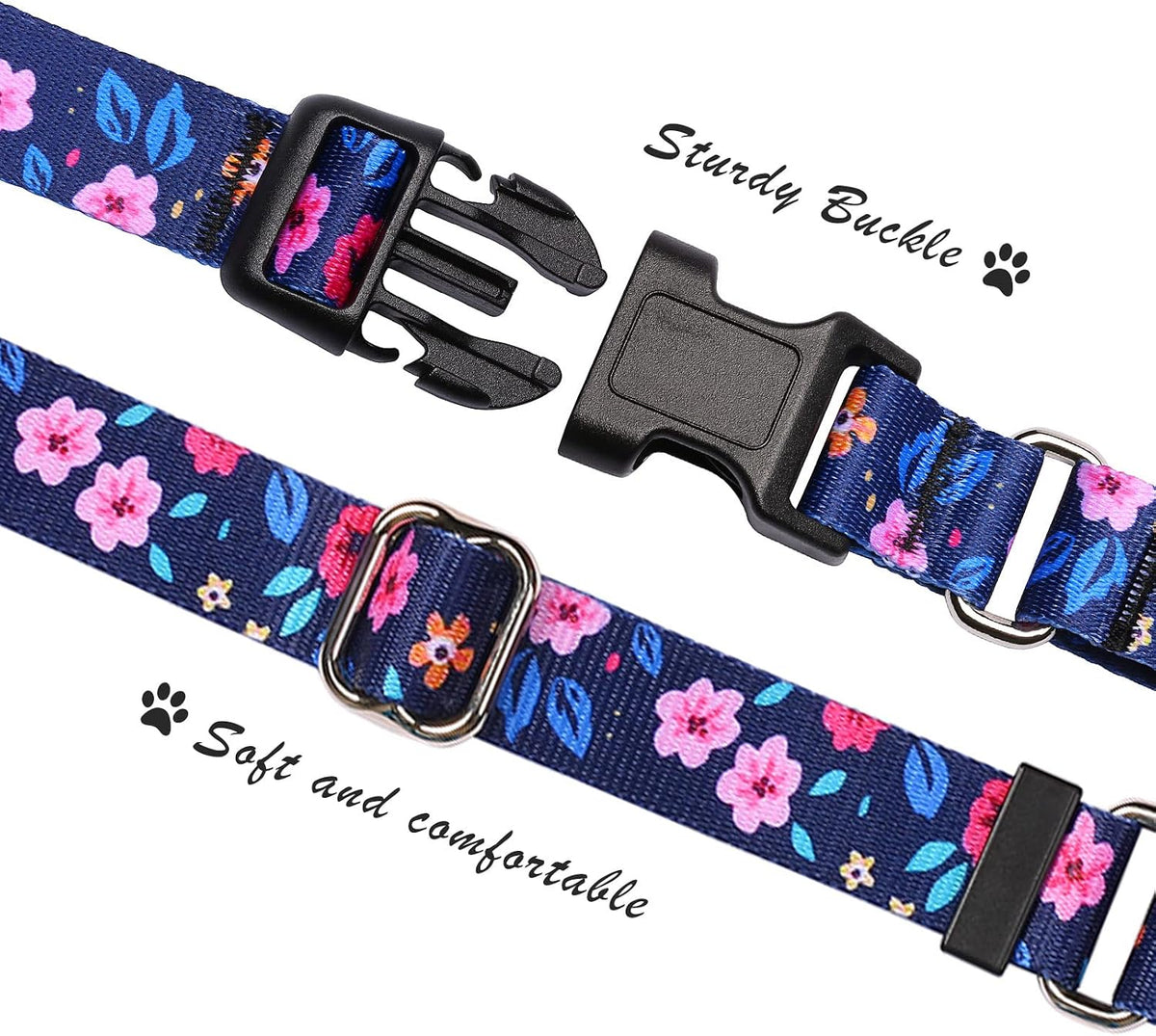 Martingale Dog Collar with Buckle - Blue Flower / Medium - image 3