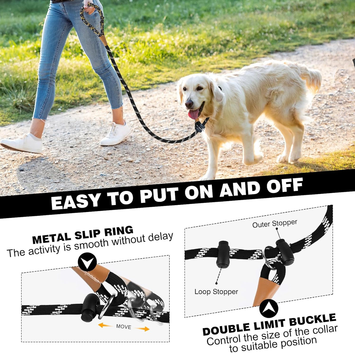 Slip Lead Dog Leash Reflective Training Durable Braided Rope Leashes – Essentials for Dogs - Black / 1PC Large 1/2in x 6ft - image 4