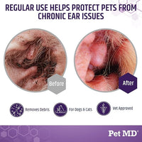 Pet MD Dog Ear Cleaning Wipes with Aloe and Eucalyptus + Veterinary Tris Flush Cat & Dog Ear Cleaner