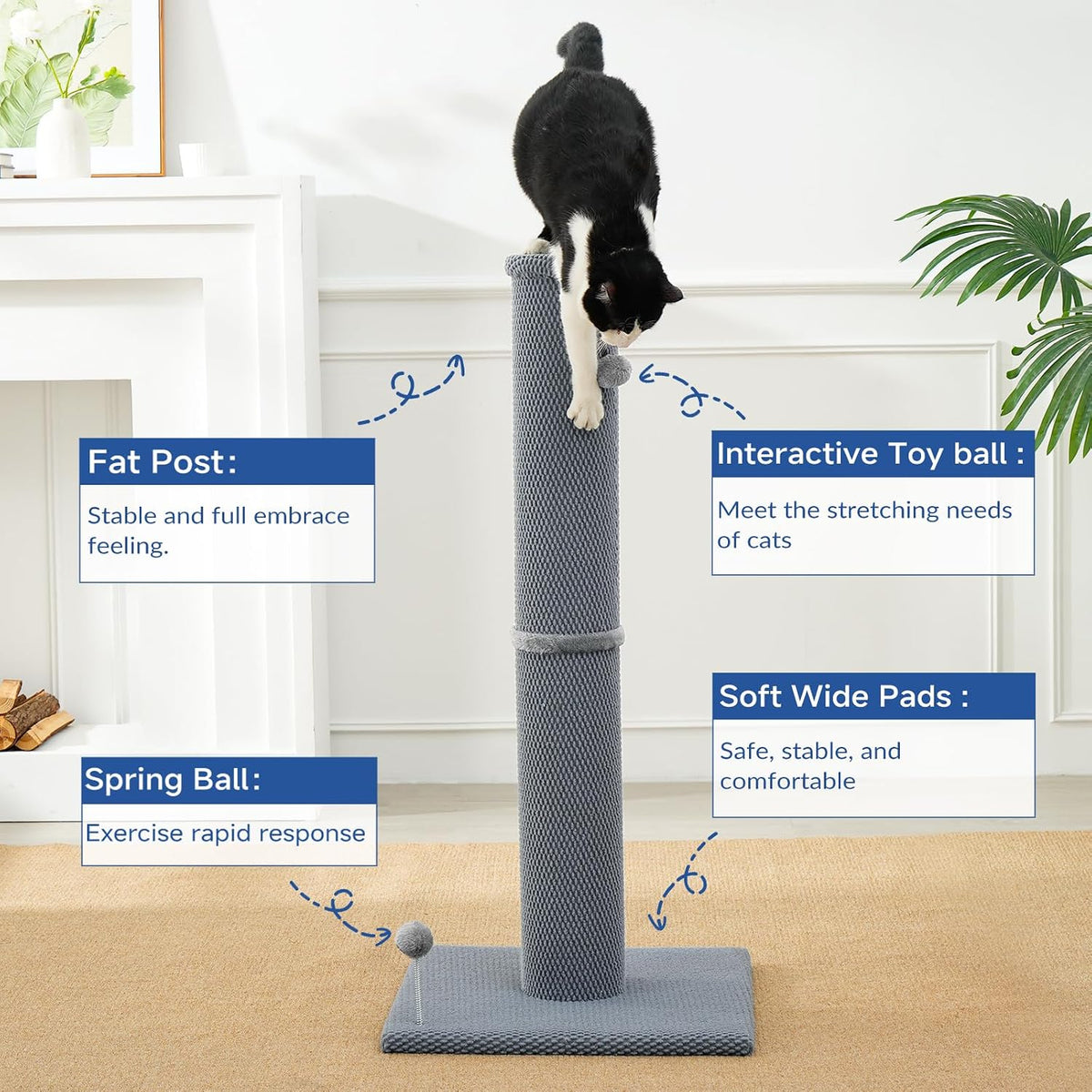 Cat Craft 41" Tall Short Plush Cat Scratching Post for Indoor Cats - Light Gray / Replaceable Carpet - image 3