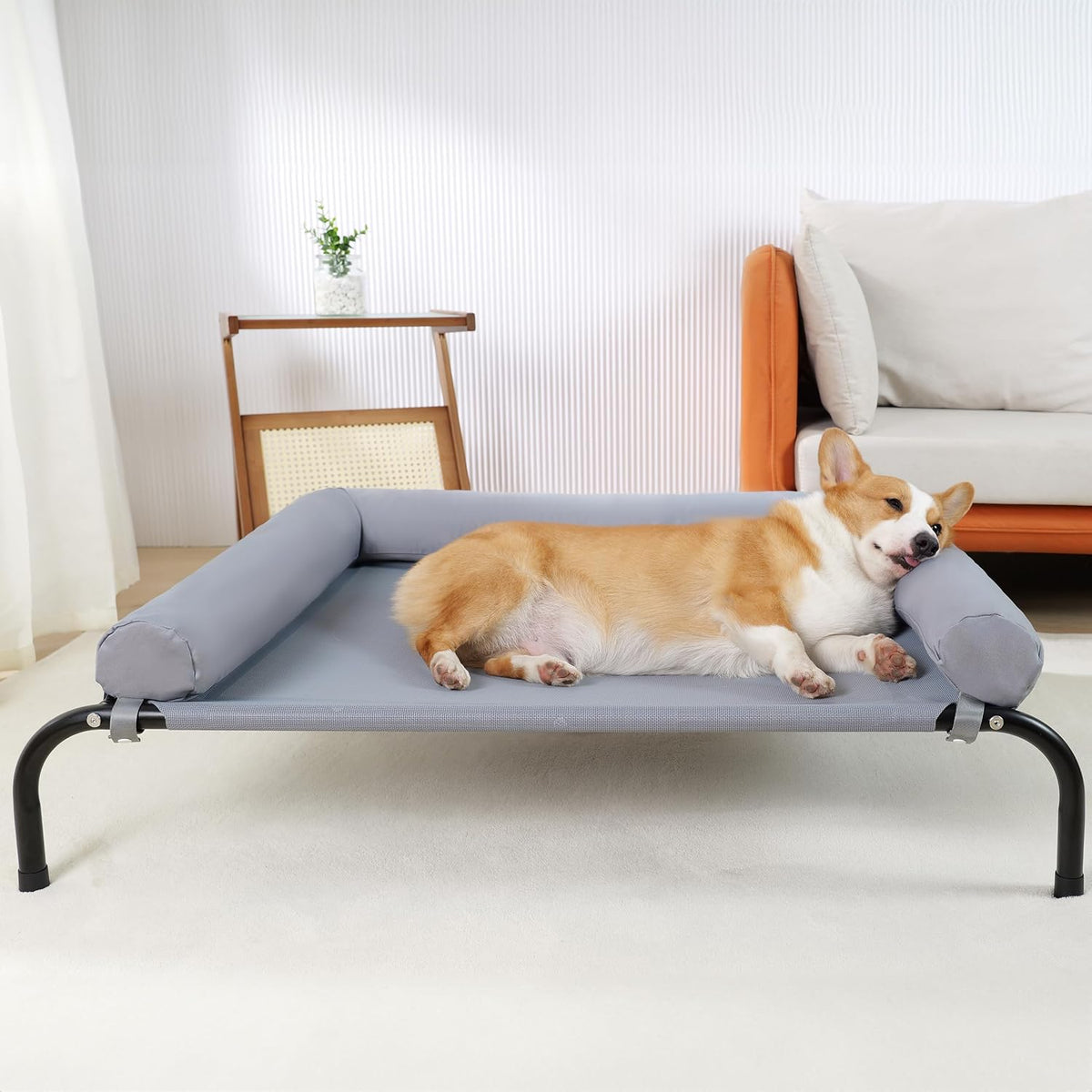 TJSOULER Cooling Elevated Dog Bed with Pillows - M(35x26x8)Inches / Grey - image 2