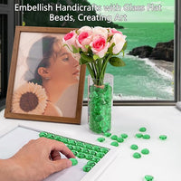 Green Glass Marbles, 0.97 LB Transparent and Smooth Flat Glass Beads for Vases, Mosaic Gem Pebbles for Aquarium Decor, Floral Arrangements, Mancala Stones, Vase Filler and Crafts (Approx. 80-100 PCS)
