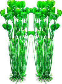 AQUANEAT Artificial Fish Tank Plants, Plastic Aquarium Accessories Large, 15.5 inch Green Decorations, 2pcs