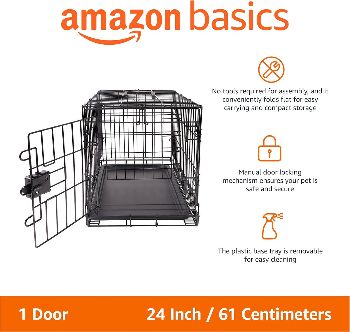 Amazon Basics Portable, Foldable Metal Wire Small Dog Crate with Removable Tray, Divider Panel - 24 x 18 x 20 in / Single Door w/ Divider - image 2