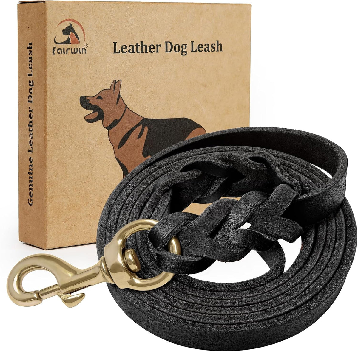 Braided Leather Dog Training Leash 6 Foot - S - 6 ft X 1/2 inch / Black